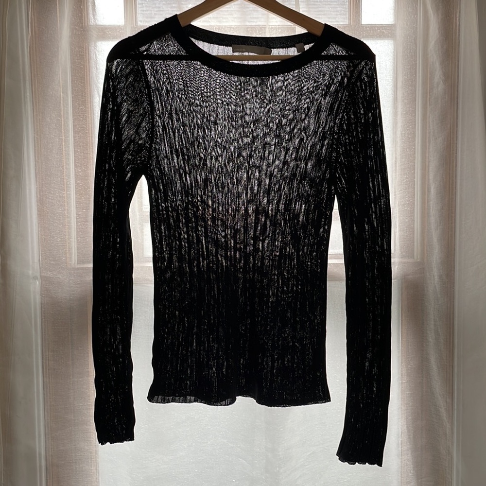 Vince Sheer Pointelle Long Sleeve Top